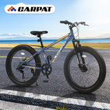 S24109 Elecony 24 Inch Fat Tire Bike Adult/Youth Full Shimano 7 Speeds Mountain Bike, Dual Disc Brake, High-Carbon Steel Frame, Front Suspension, Mountain Trail Bike, Urban Commuter City Bicycle