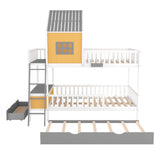 Full over Full Bunk Bed with Twin Size Trundle , Farmhouse Bed with Storage Box and Drawer - Yellow - Home Elegance USA