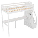 Twin Size Loft Bed with Storage Staircase and Built-in Desk, White (Old SKU:GX000903AAK) - Home Elegance USA