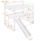 Full Size Metal Bunk Bed with Ladders and Slide, Divided into One Platform and Loft Bed, White - Home Elegance USA