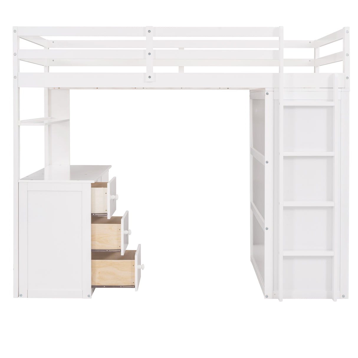 Twin size Loft Bed with Drawers,Desk,and Wardrobe-White - Home Elegance USA