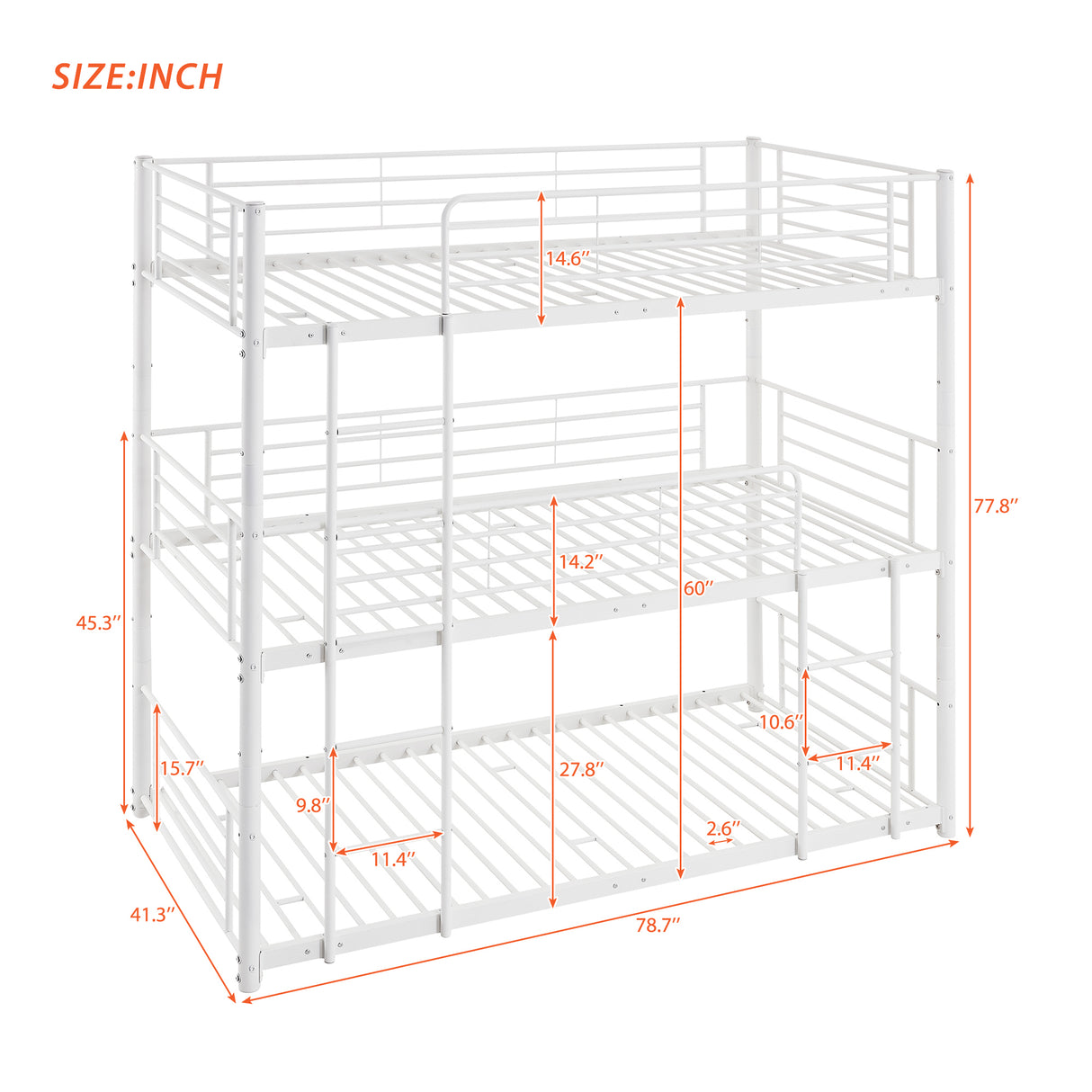 Twin-Twin-Twin Triple Bed with Built-in Ladder, Divided into Three Separate Beds,White(OLD SKU:LP000097AAK) - Home Elegance USA