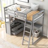 Twin Size Loft Bed with Desk and Shelves,Two Built-in Drawers,Gray(OLD SKU:GX000803AAE) - Home Elegance USA