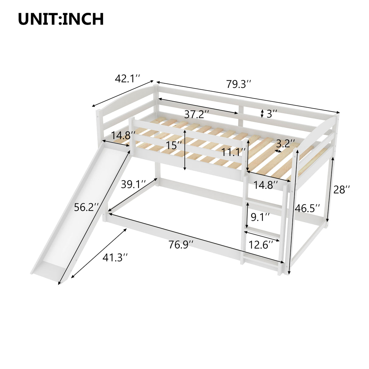 Twin over Twin Bunk Bed with Convertible Slide and Ladder , White(Old SKU:WF281725AAK) - Home Elegance USA