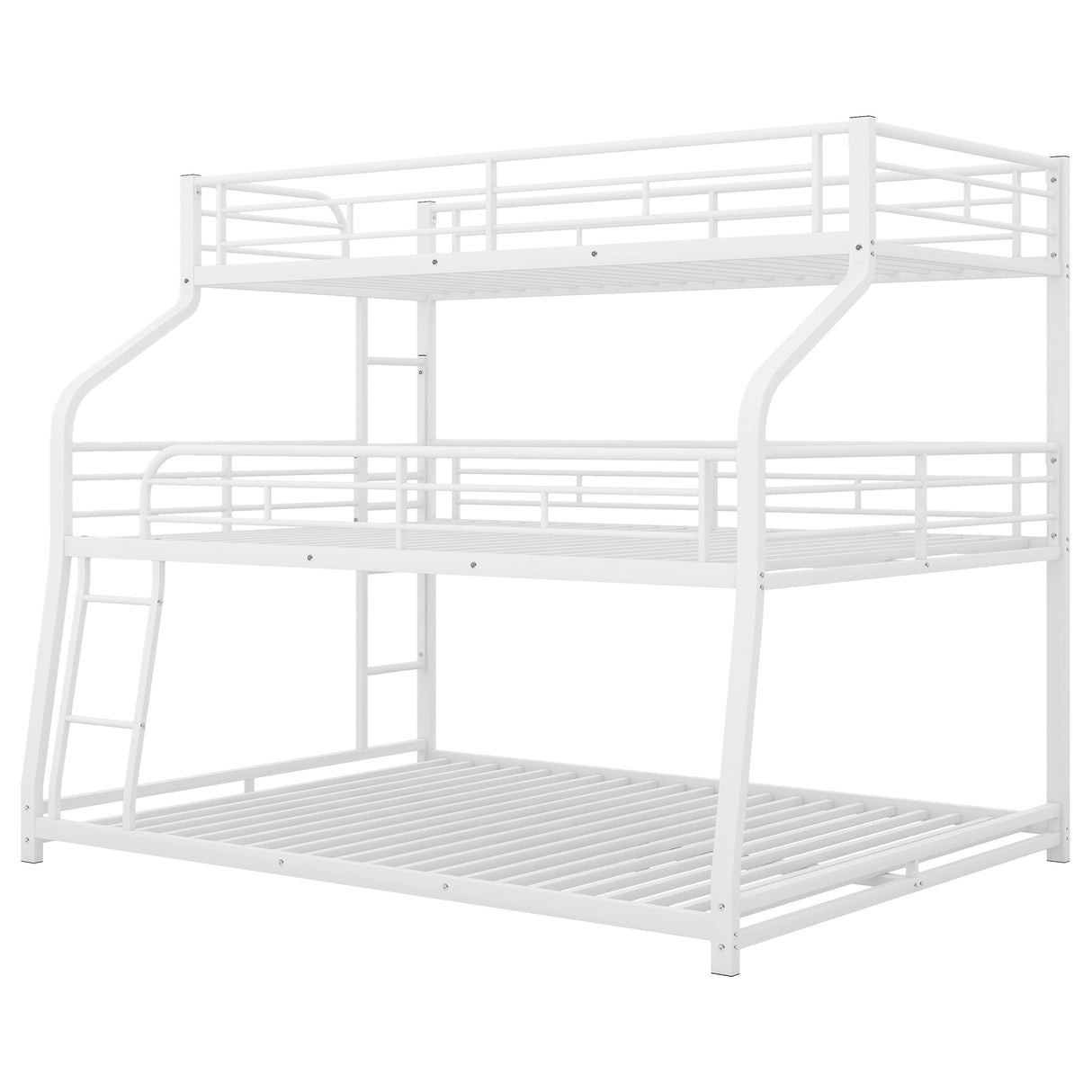 Twin XL/Full XL/Queen Triple Bunk Bed with Long and Short Ladder and Full-Length Guardrails,White - Home Elegance USA