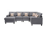 Nolan Gray Linen Fabric 6Pc Reversible Chaise Sectional Sofa with Pillows and Interchangeable Legs - Home Elegance USA