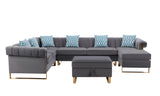 Maddie Gray Velvet 7-Seater Sectional Sofa with Reversible Chaise and Storage Ottoman - Home Elegance USA