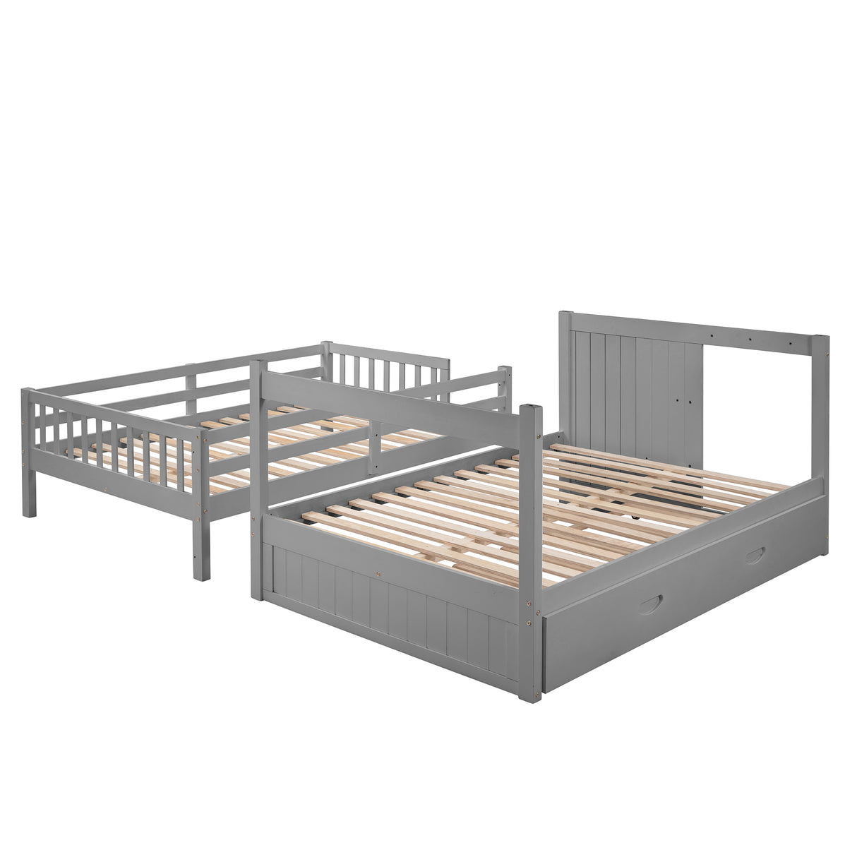 Full over Full Bunk Bed with Twin Size Trundle, Gray (old sku: LT000026AAE ) - Home Elegance USA