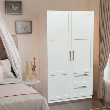 High wardrobe and kitchen cabinet with 2 doors, 2 drawers and 5 storage spaces,white Home Elegance USA