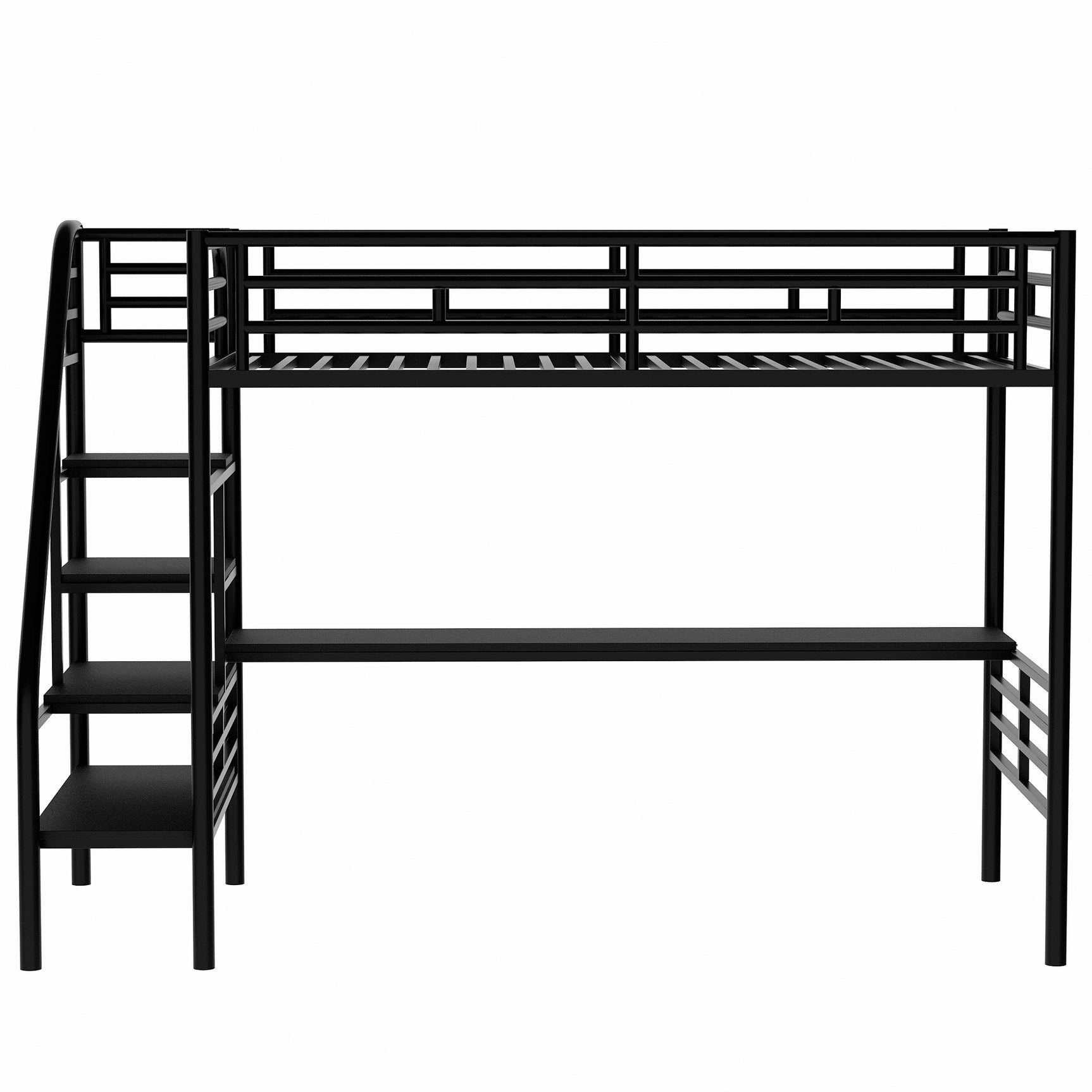 Metal Loft Bed Frame with Desk, No Box Spring Needed,Twin ,Black - Home Elegance USA