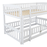 Bunk Bed with Slide,Twin Over Twin Low Bunk Bed with Fence and Ladder for Toddler Kids Teens White - Home Elegance USA