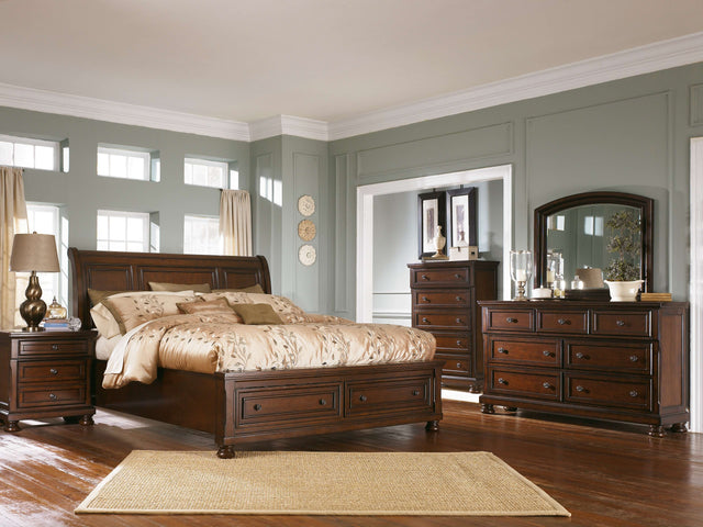 Porter - Rustic Brown - 7 Pc. - Dresser, Mirror, Chest, Queen Sleigh Bed With 2 Storage Drawers, Nightstand - Home Elegance USA