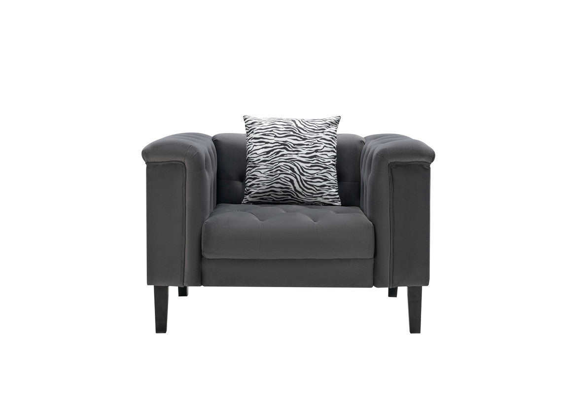 Mary Dark Gray Velvet Tufted Chair With 1 Accent Pillow - Home Elegance USA