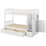 Twin over Full/Twin Bunk Bed, Convertible Bottom Bed, Storage Shelves and Drawers, White - Home Elegance USA