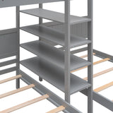 Twin XL over Twin&Twin Bunk Bed with Built-in Four Shelves and Ladder,Gray - Home Elegance USA