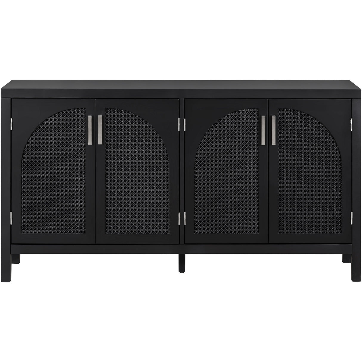 TREXM Large Storage Space Sideboard with Artificial Rattan Door and Metal Handles for Living Room and Entryway (Black) - Home Elegance USA