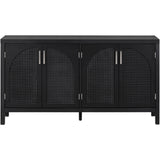 TREXM Large Storage Space Sideboard with Artificial Rattan Door and Metal Handles for Living Room and Entryway (Black) - Home Elegance USA