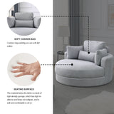 [Video] Welike Swivel Accent Barrel Modern Grey Sofa Lounge Club Big Round Chair with Storage Ottoman Linen Fabric for Living Room Hotel with Pillows Home Elegance USA