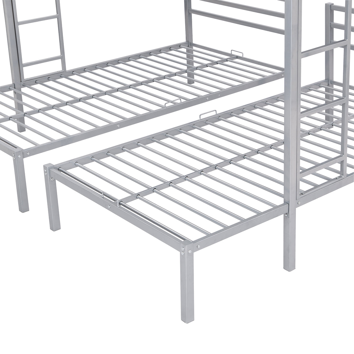 Full over Twin&Twin Size Bunk Bed with Built-in Shelf, Silver - Home Elegance USA