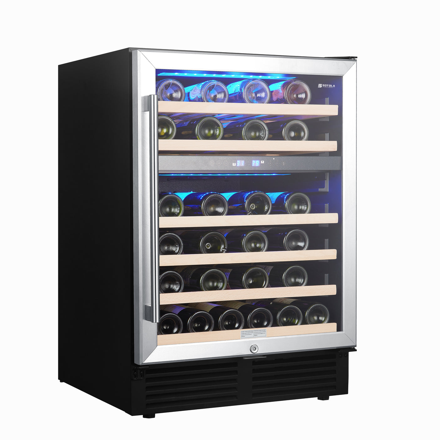 SOTOLA 24 inch 46 Bottle Wine Cooler Cabinet Beverage Fridge Small Wine Cellar Soda Beer Counter Top Bar Quiet Operation Compressor Freestanding Clear Glass Door for Office