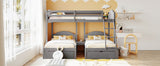 Full Over Twin & Twin Bunk Bed, Velvet Triple Bunk Bed with Drawers and Guardrails, Gray - Home Elegance USA