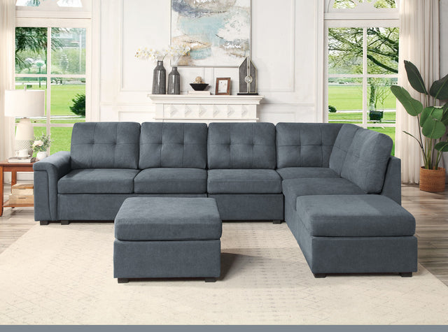 Isla Gray Woven Fabric 7-Seater Sectional Sofa with Ottomans - Home Elegance USA