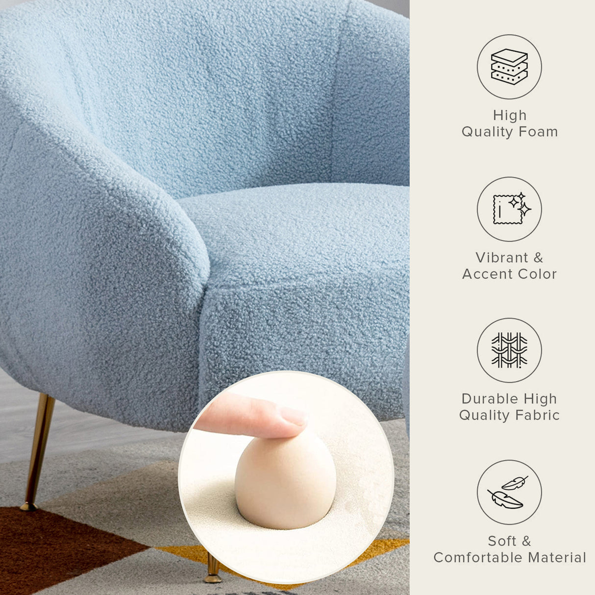 Orisfur. Modern Comfy Leisure Accent Chair, Teddy Short  Plush Particle Velvet Armchair with Ottoman for Living Room - Home Elegance USA