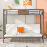 Twin-Over-Futon Bunk Bed, Metal Futon Bunk Bed Frame with Guardrails and Ladder(Gray)(OLD SKU:LP000096AAE) - Home Elegance USA