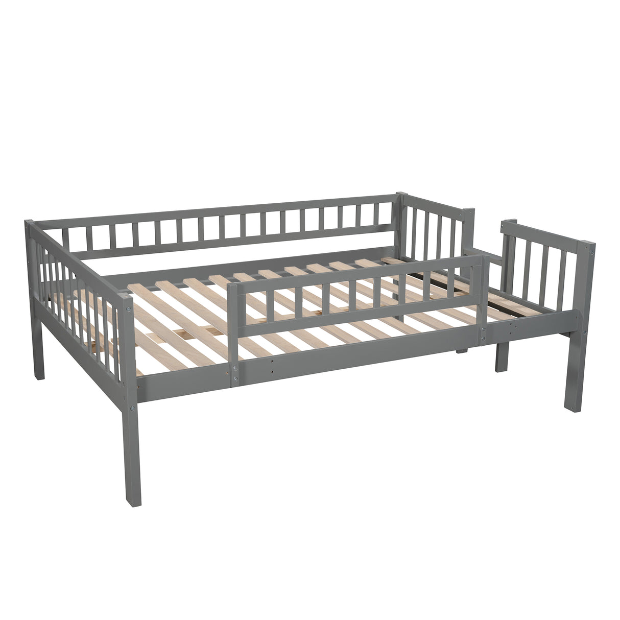 Full-Over-Full-Over-Full Triple Bed with Built-in Ladder and Slide , Triple Bunk Bed with Guardrails, Gray(OLD SKU :LP000052AAE) - Home Elegance USA