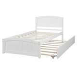 Twin size Platform Bed with Trundle, White - Home Elegance USA