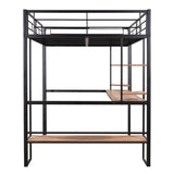 Full Size Loft Metal&MDF Bed with Long Desk and Shelves,Black - Home Elegance USA