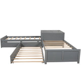 L-shaped Platform Bed with Trundle and Drawers Linked with built-in Flip Square Table,Twin,Gray - Home Elegance USA