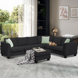 112*87" Sectional Sofa Couches Living Room Sets, 7 Seats Modular Sectional Sofa with Ottoman, L Shape Fabric Sofa Corner Couch Set with 3 Pillows, Black(New of GS008210AAB) | Home Elegance USA