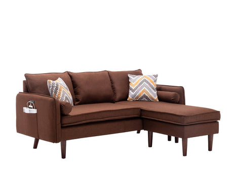 Mia Brown Sectional Sofa Chaise with USB Charger & Pillows - Home Elegance USA