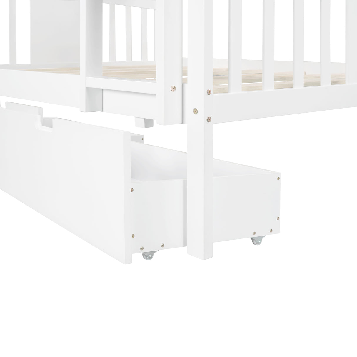 Full over Full Bunk Bed with Drawers and Ladder for Bedroom, Guest Room Furniture-White(OLD SKU :LP000205AAK) - Home Elegance USA