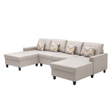 Nolan Beige Linen Fabric 4Pc Double Chaise Sectional Sofa with Pillows and Interchangeable Legs - Home Elegance USA