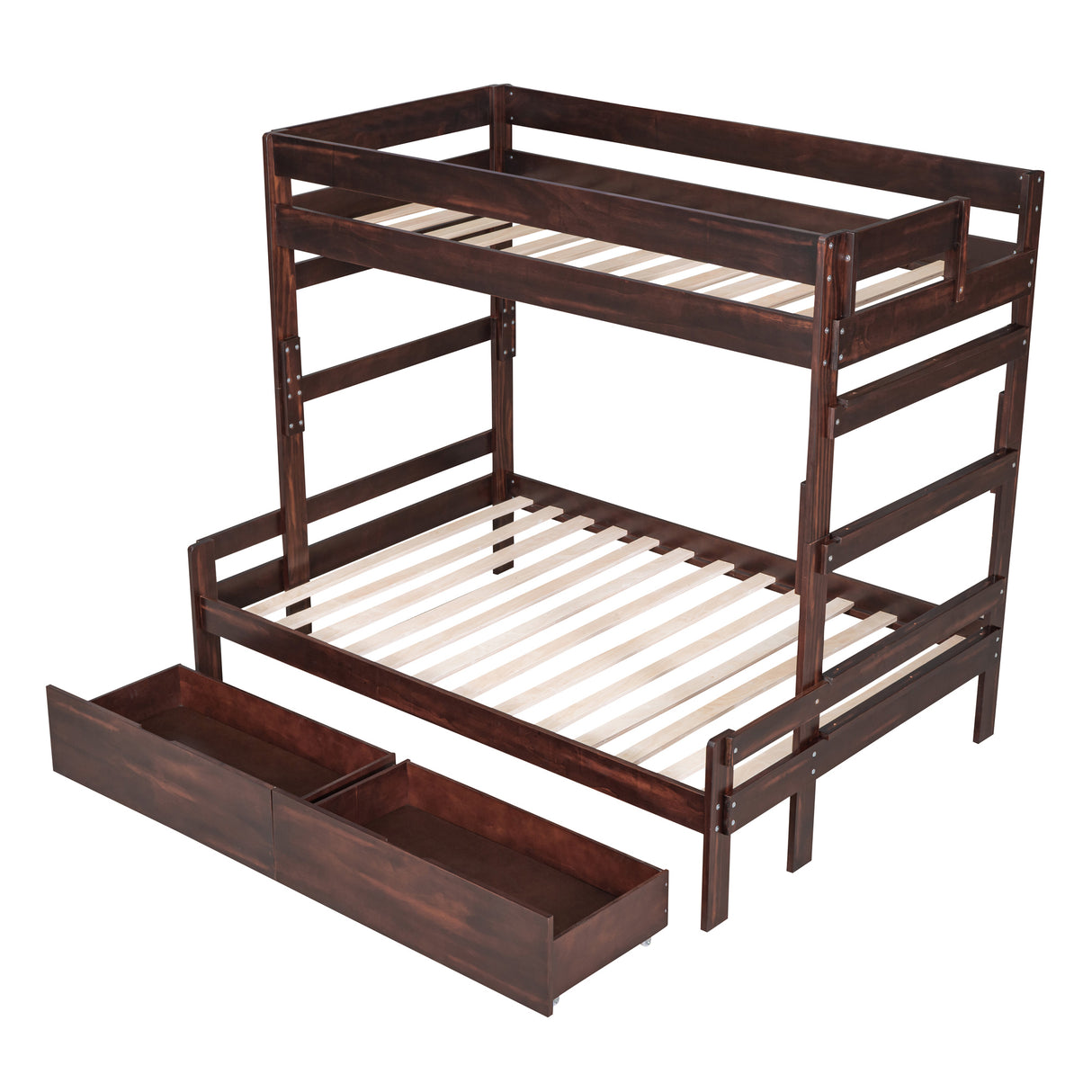Twin over Full Wood Bunk Bed with 2 Drawers, Espresso - Home Elegance USA