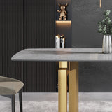 70.87"Modern artificial stone gray curved golden metal leg dining table-can accommodate 6-8 people - Home Elegance USA
