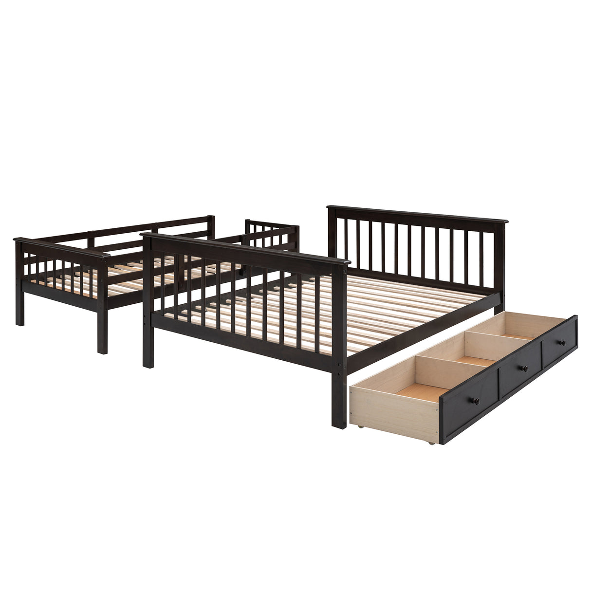 Stairway Twin-Over-Full Bunk Bed with Drawer, Storage and Guard Rail for Bedroom, Dorm, for Adults, Espresso color( old sku: LP000219AAP ) - Home Elegance USA