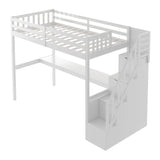 Twin Size Loft Bed with Staircase and Built-in Desk ,White - Home Elegance USA