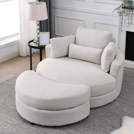 [Video] Welike Swivel Accent Barrel Modern Sofa Lounge Club Big Round Chair with Storage Ottoman Linen Fabric for Living Room Hotel with Pillows . *2PCS Home Elegance USA