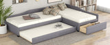 Upholstered Double Twin Size Daybed with Trundle and Drawer, Gray