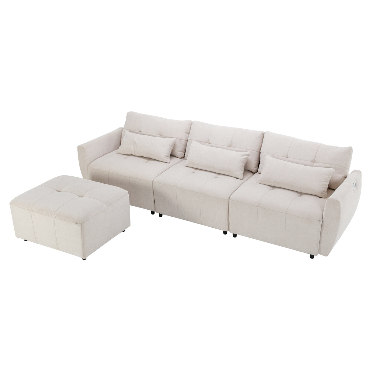 113.3" Convertible Sectional Sofa Couch 3 - Seat L - Shaped Sofa with Movable Ottoman and USB for Apartment, Living Room, Bedroom, Beige - SG000880AAA - image - 7