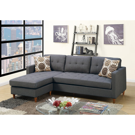 Linen-Like Fabric Reversible Sectional Sofa in Blue Grey - Home Elegance USA