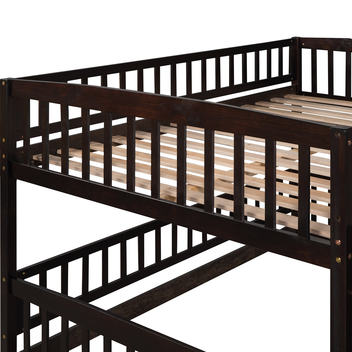 Bunk Bed with Slide,Full Over Full Low Bunk Bed with Fence and Ladder for Toddler Kids Teens Espresso