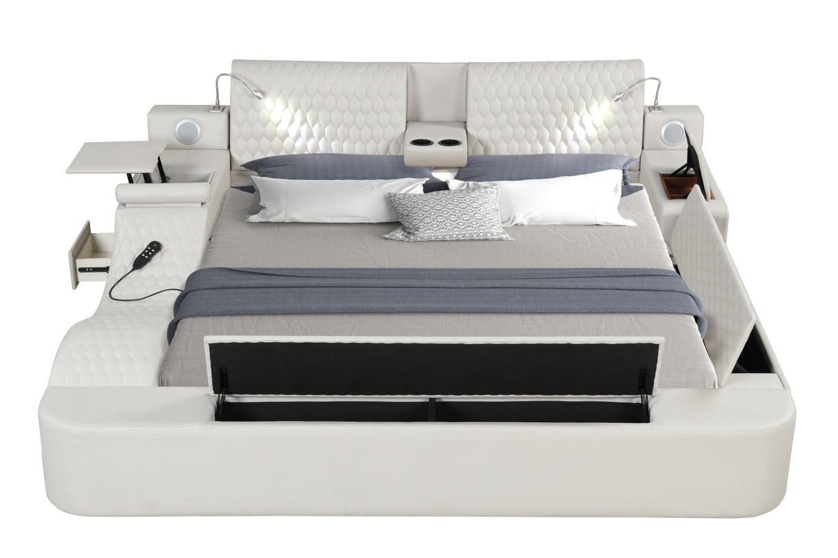 Zoya Smart Multifunctional King Size Bed Made with Wood in Ice - Home Elegance USA