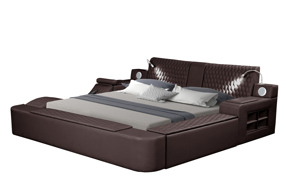 Zoya Smart Multifunctional King Size Bed Made with Wood in Brown - Home Elegance USA