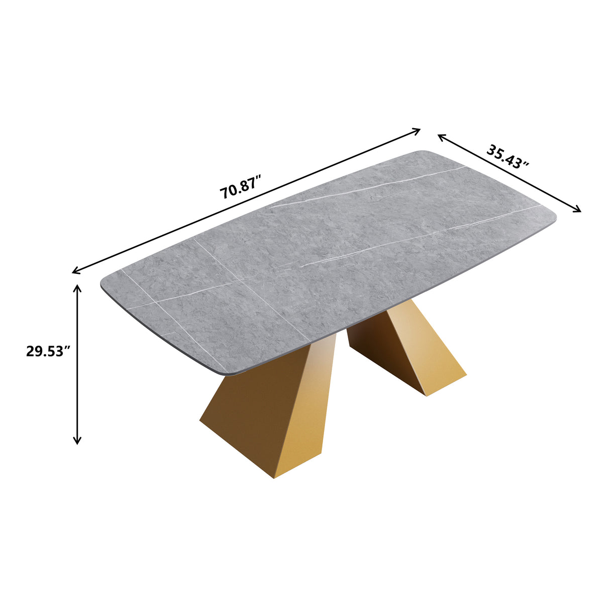 70.87"Modern artificial stone gray curved golden metal leg dining table - can accommodate 6 - 8 people - W1535S00088 - image - 12