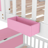 Twin over Twin Bunk Bed with Twin Size Trundle , Farmhouse Bed with Storage Box and Drawer - Pink - Home Elegance USA