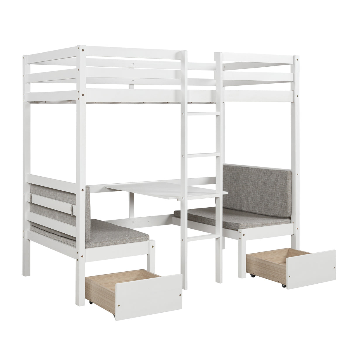 Functional Loft Bed (turn into upper bed and down desk，cushion sets are free),Twin Size,White - Home Elegance USA